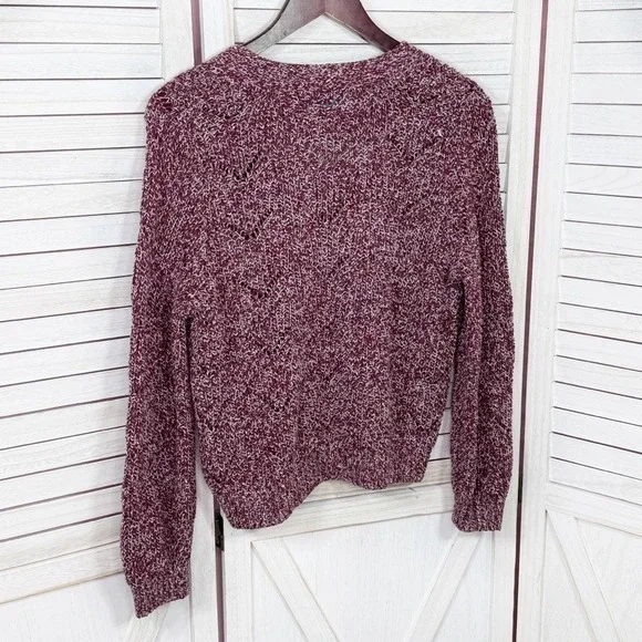 Old Navy Marled Pointelle Knit V Neck Crop Cardigan Sweater Burgundy Red Small - Picture 10 of 14